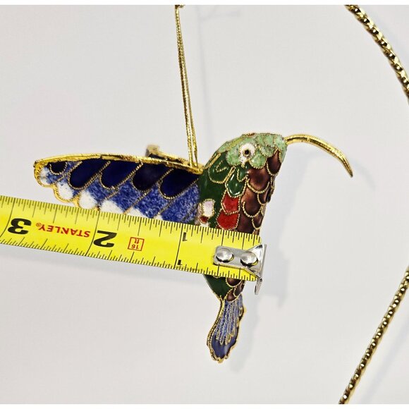 Handcrafted Cloisonné Hummingbird Ornament With Gold Accents & Display Stand - Picture 10 of 10